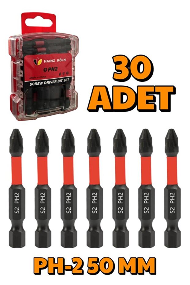 30 Adet PH-2 50 mm Mıknatıslı S2 Çelik Bits Uç Matkap Ucu - 1
