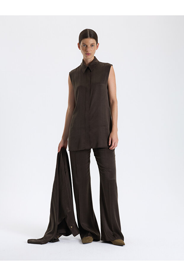 Kahverengi Drapeli Bluz - 8