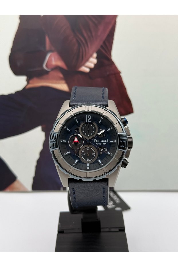 Men's Watch with Dark Blue Leather Strap Waterproof with 2 Years Warranty