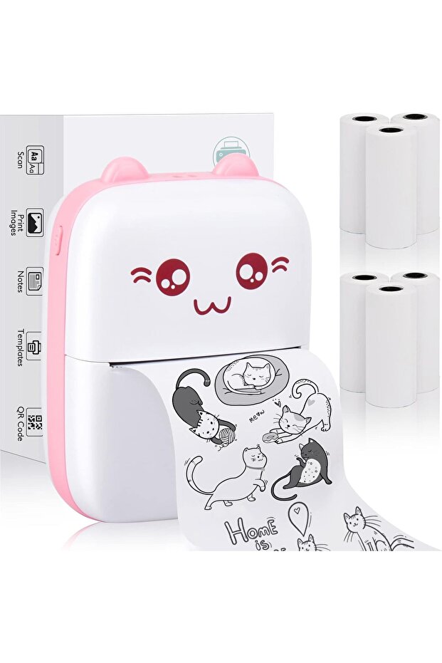 Pocket Mini Printer, Portable Printer with 12 Rolls Printing Paper for iOS Android Smartphone