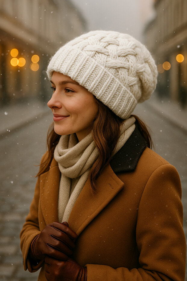 SEPET MODEL ZARİF ÖRGÜ DESENLİ BERE - 4