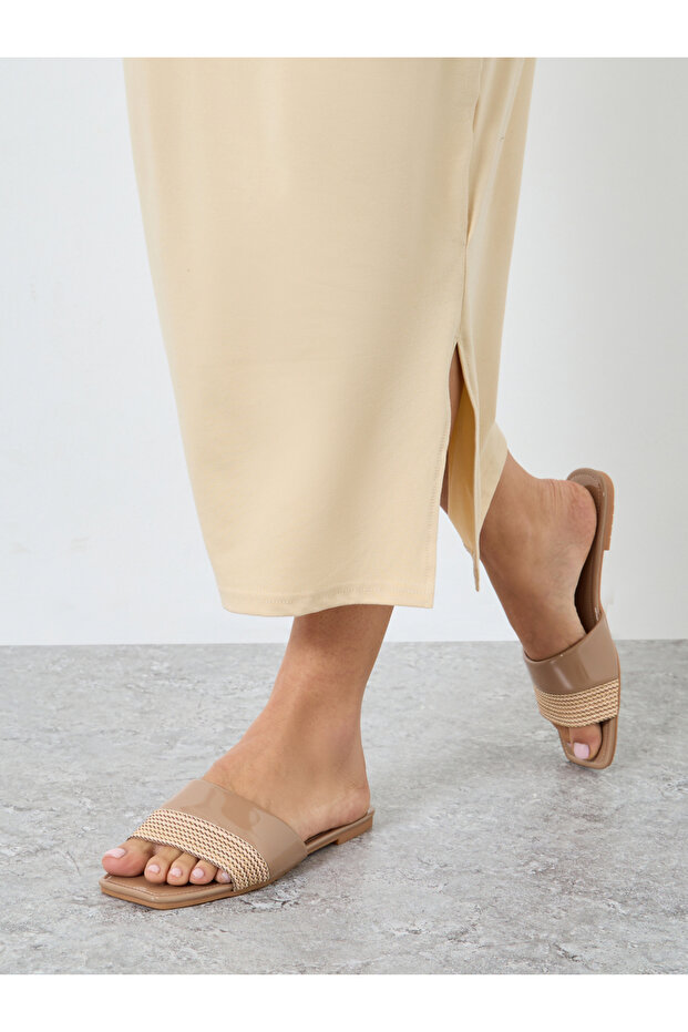 Tan Woven Flat Sandals