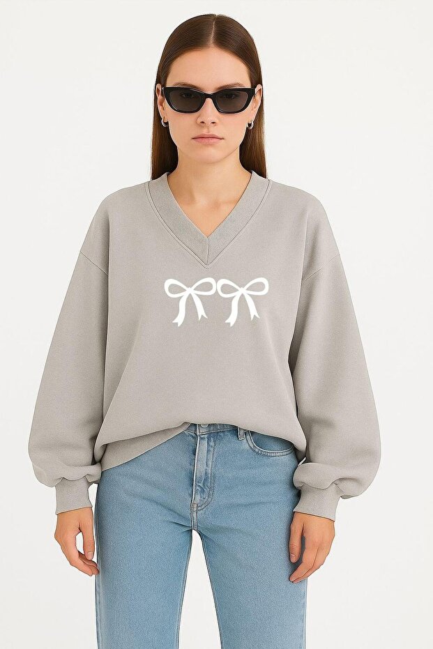 Kuredela Printed Unisex V-Neck Sweatshirt
