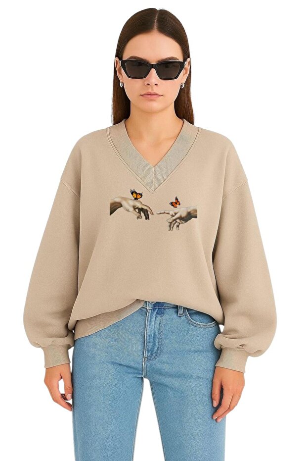 El Parmak Printed Unisex V-Neck Sweatshirt
