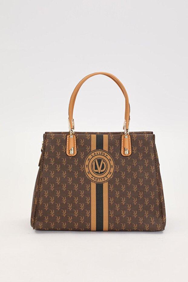 حقيبة يد بنمط مونوغرام باللون البني - 1