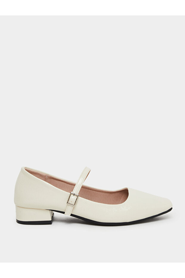 Beige Block Heel Mary Jane Shoes