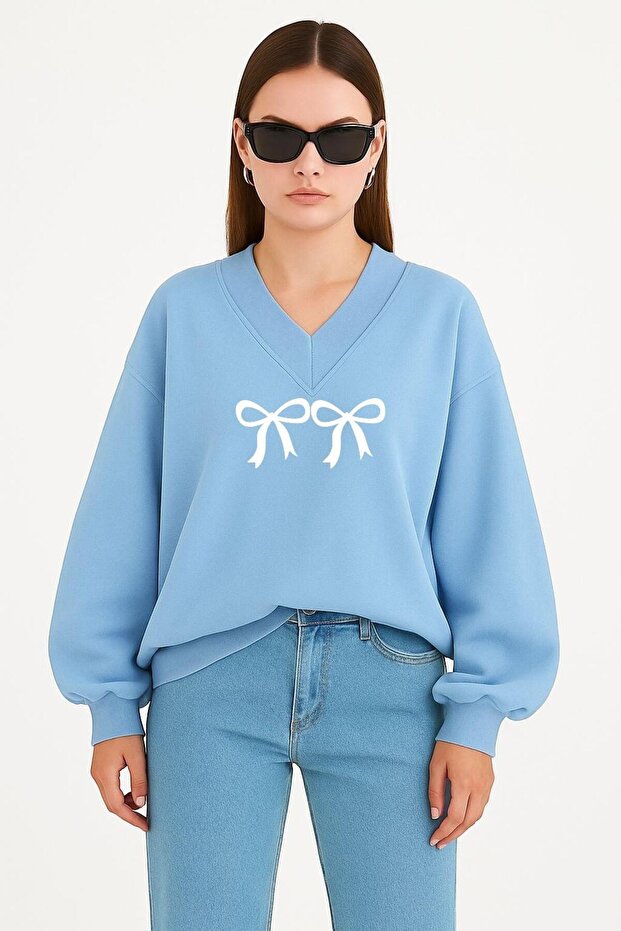 Kuredela Printed Unisex V-Neck Sweatshirt