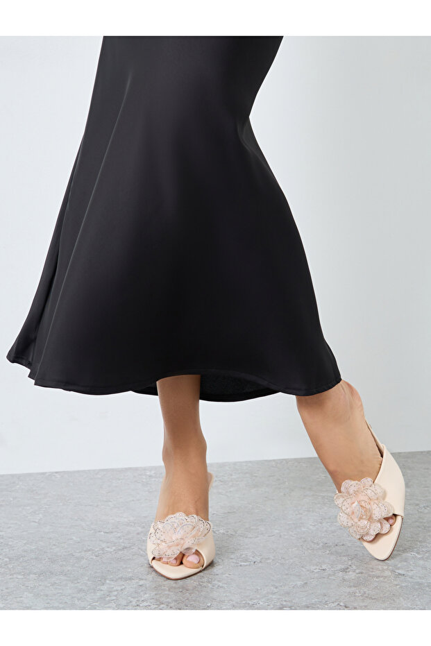 Floral Corsage Slip On Kitten Heel Sandals