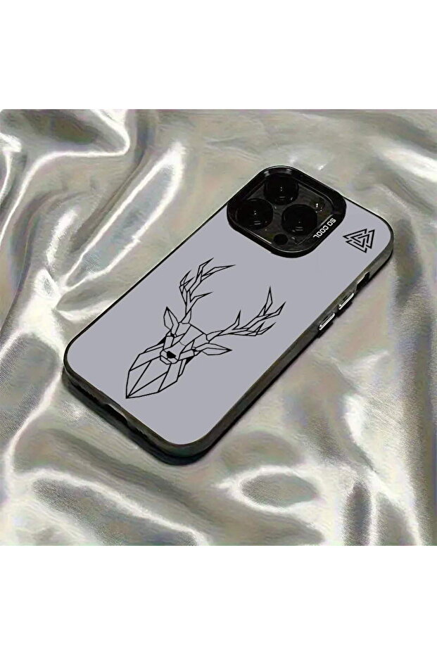 Triangle Deer Design Metallic Look Matte Silicone Case Compatible with iPhone 16 - 6