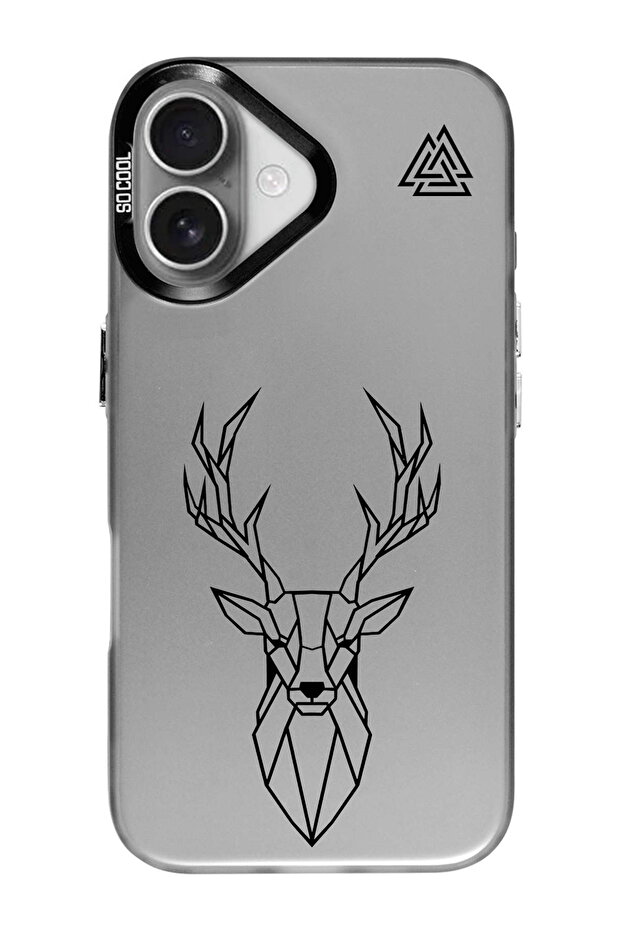 Triangle Deer Design Metallic Look Matte Silicone Case Compatible with iPhone 16 - 1