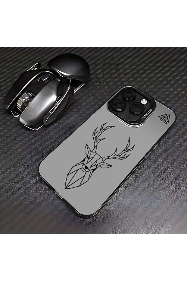 Triangle Deer Design Metallic Look Matte Silicone Case Compatible with iPhone 16 - 7