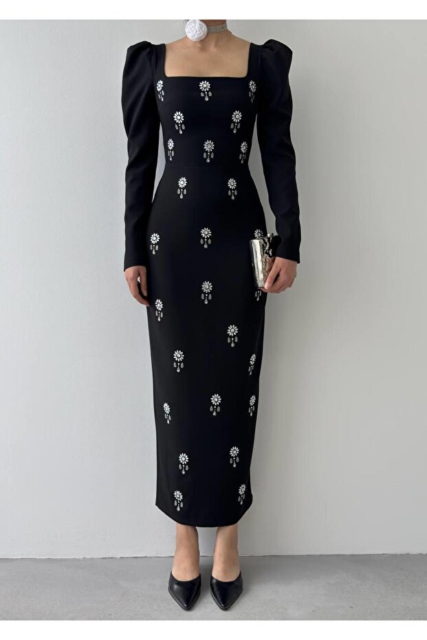 Pera Taş Detaylı Elbise - 8