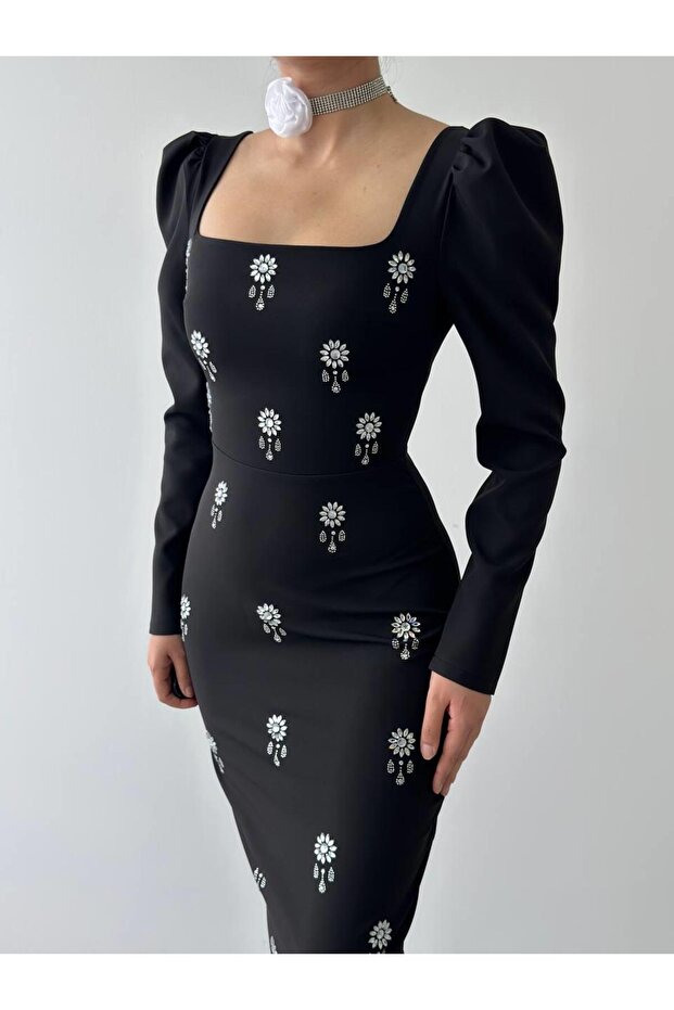 Pera Taş Detaylı Elbise - 7