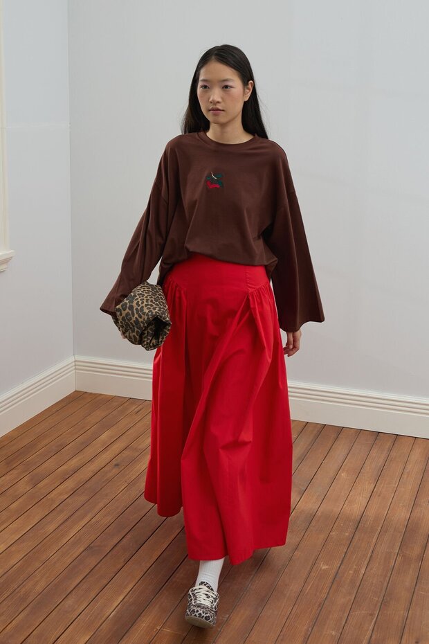 Red Pleated Detail Skirt