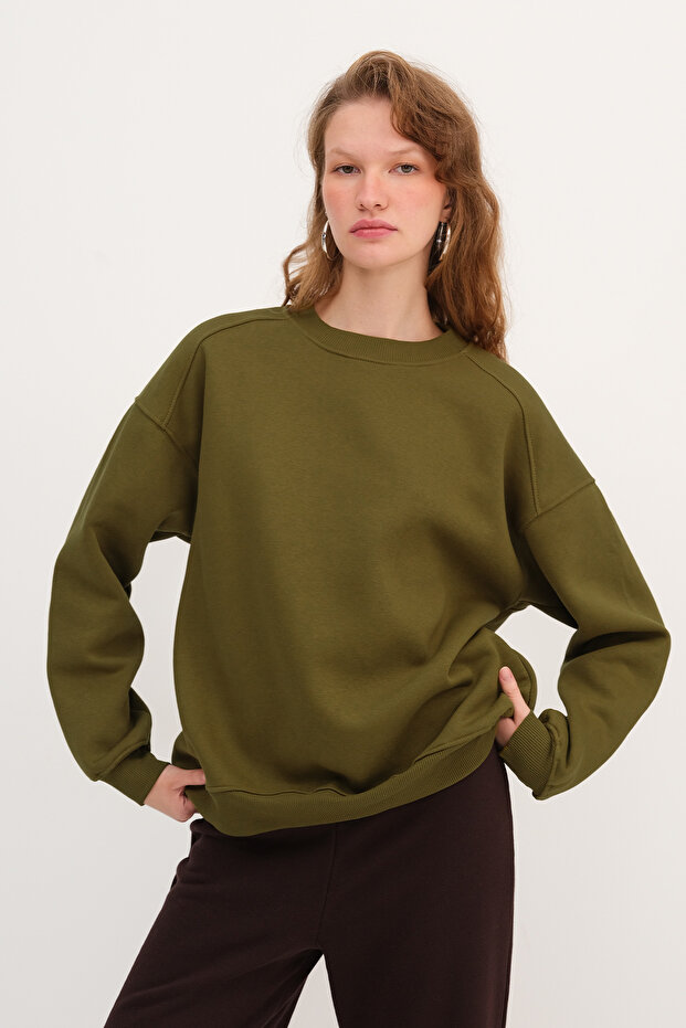Bisiklet Yaka Şardonlu Basic Sweatshirt S3408-K11 - 3