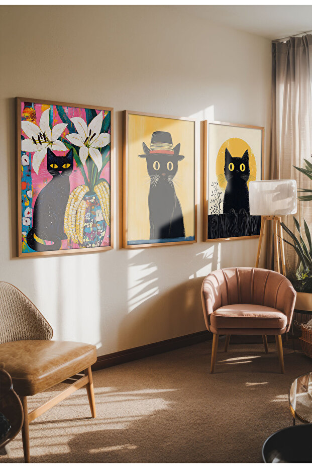 Black Cat Canvas Print – Digital Artwork on Unframed - Black Cat 04 - 4