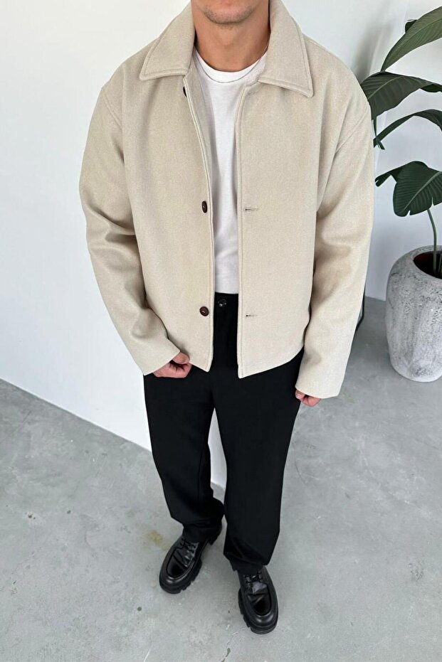 Krem Wool Blend Relaxed Ceket - 1