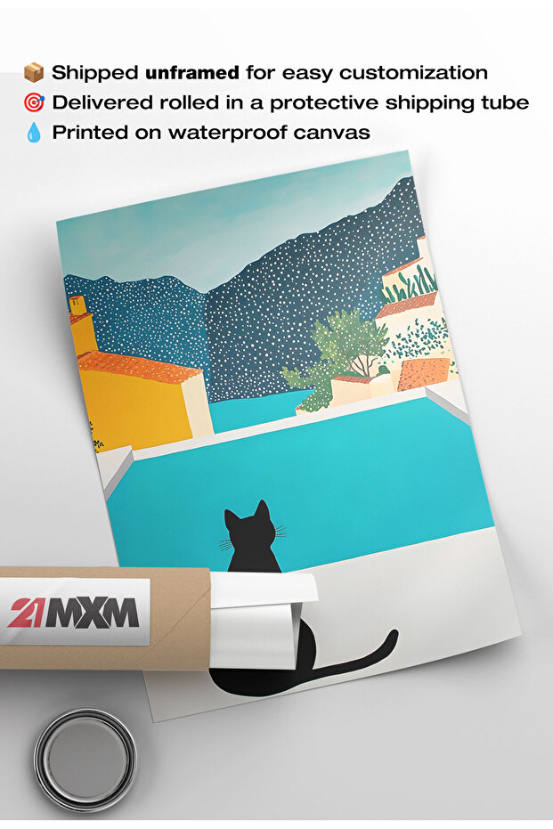 Black Cat Canvas Print – Digital Artwork on Unframed - Black Cat 01 - 6