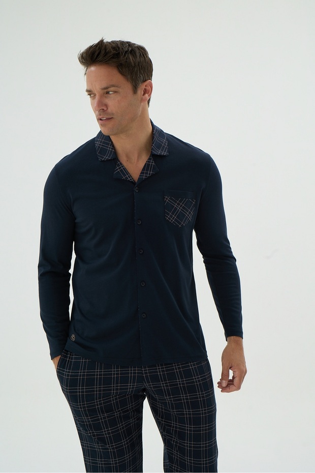 9622 Men's Printed Buttoned Pajama Set - 3