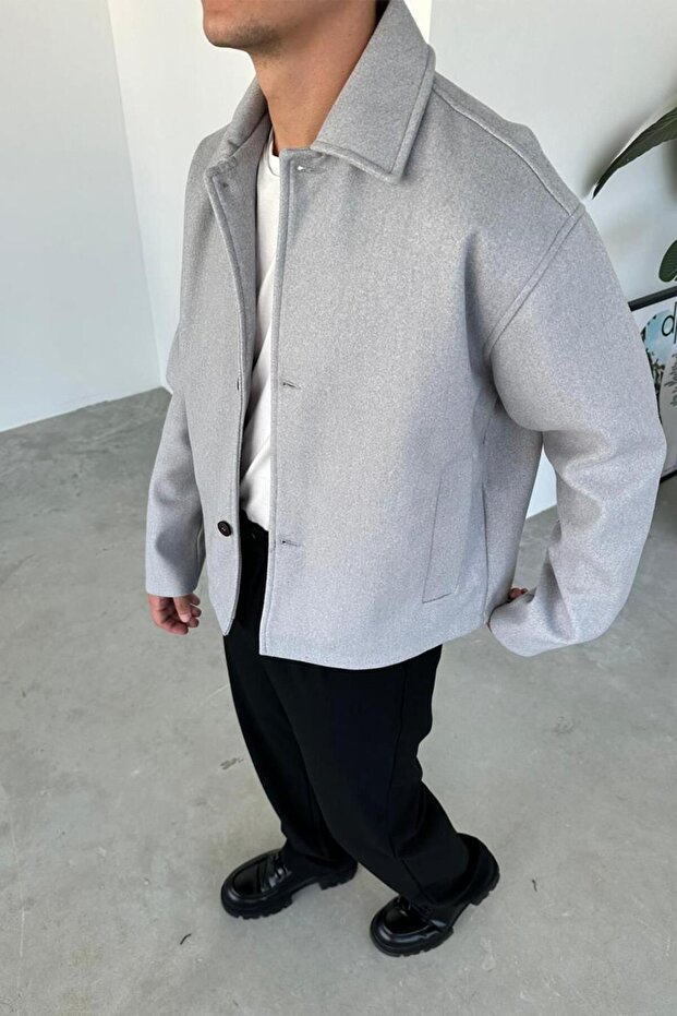 Gri Wool Blend Relaxed Ceket - 3