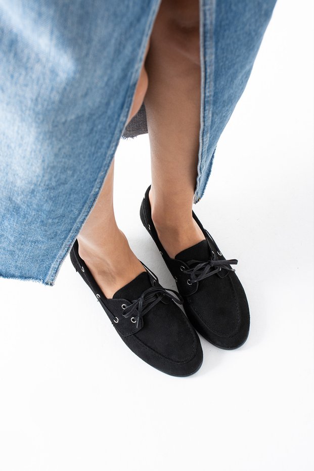 Juno Women's Suede Lace-Up Loafers Casual Ballet Flats