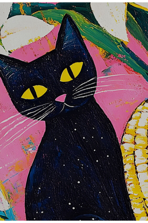Black Cat Canvas Print – Digital Artwork on Unframed - Black Cat 04 - 7