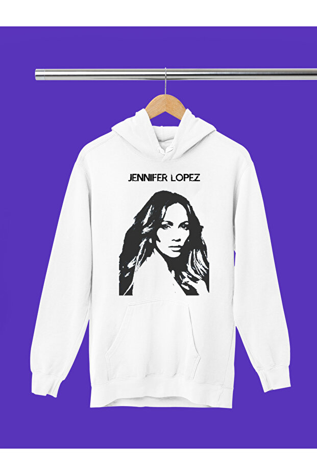 Jennifer Lopez Printed Cotton Long Sleeve Ribbed 3 Thread Hooded Sweatshirt