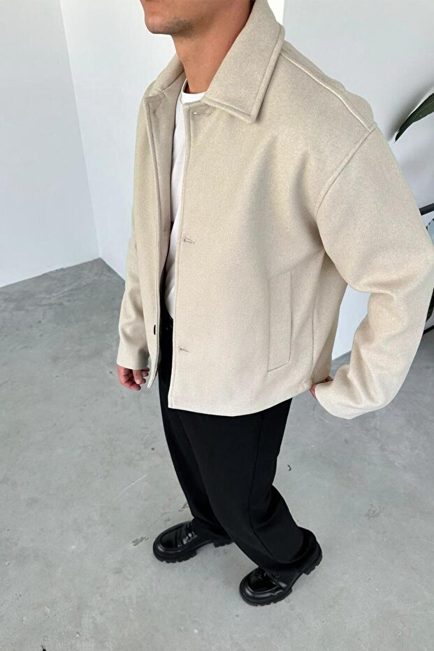 Krem Wool Blend Relaxed Ceket - 3