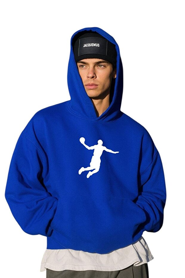 3-Ply Combed Cotton Basketball Playing Printed Unisex Hooded Sweatshirt