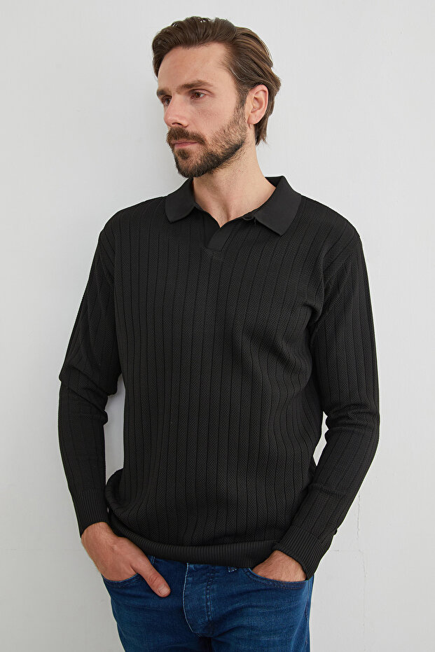 Basic Polo Yaka Triko Kazak - 4