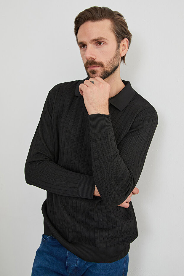 Basic Polo Yaka Triko Kazak - 3