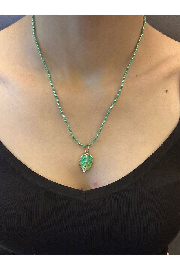 21 cm Steel Green Leaf Beaded Women's Necklace