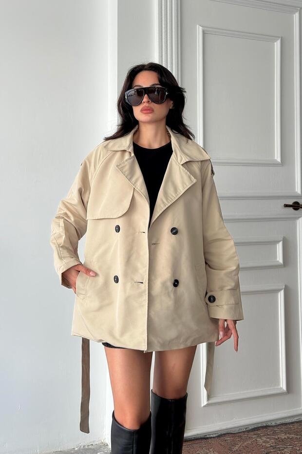 Taş Kuşaklı Midi Trençkot - 1