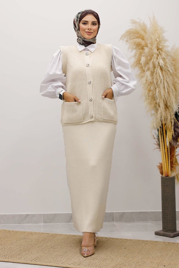 Buttoned Knitwear Sweater Tsd250221 Beige
