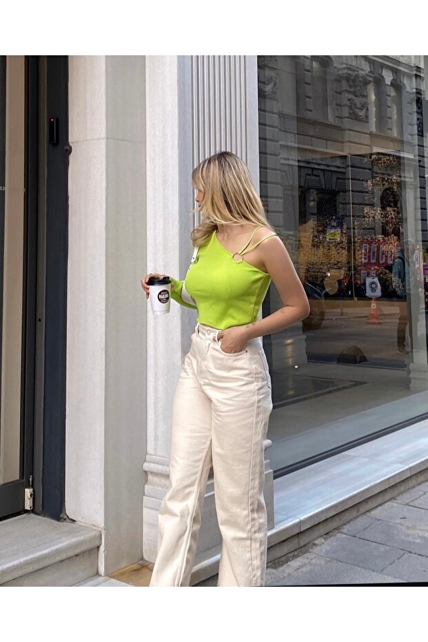 Yeşil Dokuma Tek kol Bluz - 2