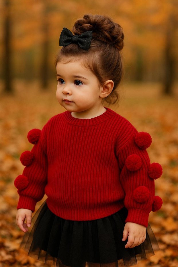 Birthday-Wedding-Christmas Baby Seamless Oversize Pompom Knit Sweater