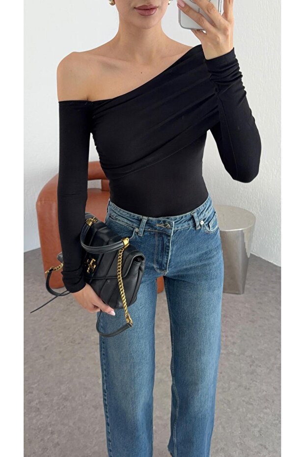 Drawstring Soft Touch Black Blouse - 2