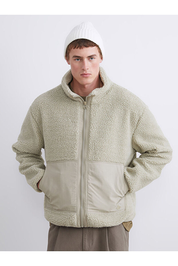 Xsidehaki Standard Fit Mock Neck Plush Men's Coat