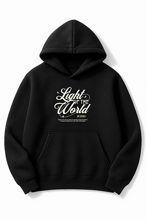 Black Oversize Unisex Light of the World Printed Sweatshirt