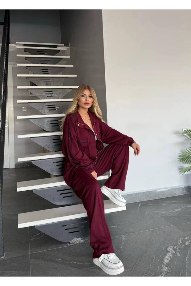 طقم سترة بياقة مرصعة بالأحجار - 4