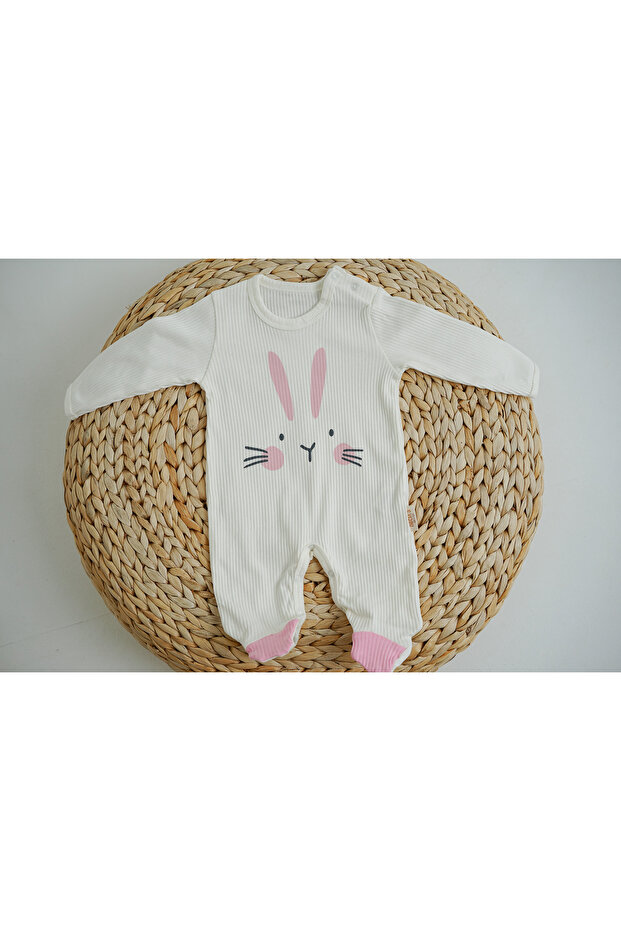 Rabbit White Baby Girl Romper