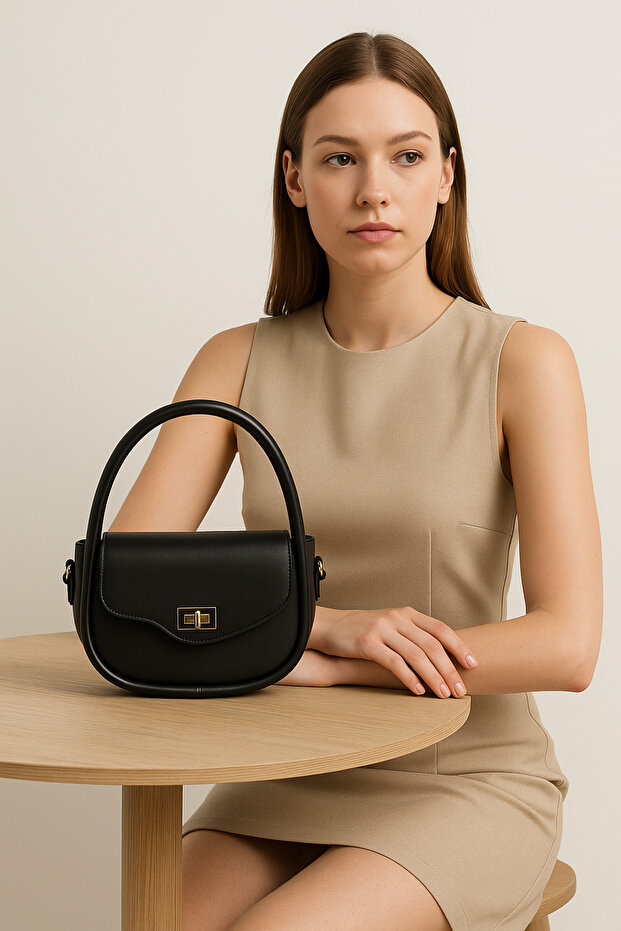 Women's Black Crossbody Shoulder Bag – Handbag, Detachable Strap, Stella Model Special Cut