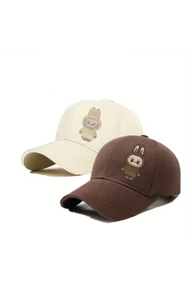 Labubu Printed Coffee & Cream Double Combination Snapback Hat