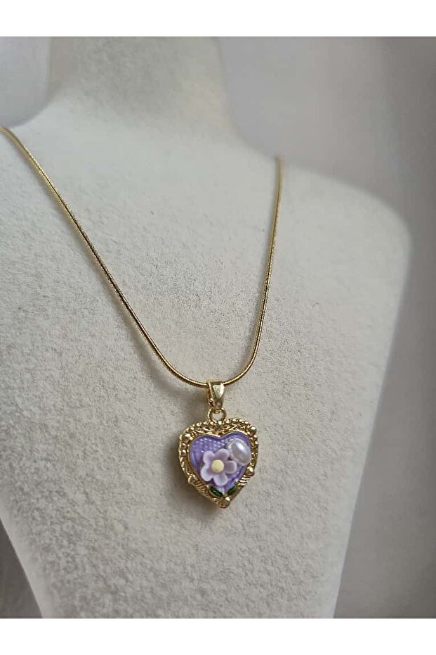 Kararmaz Çelik Mor Mineli Kolye - 1