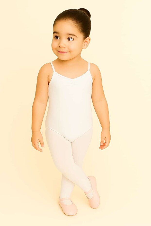 White Thin Strap Ballet Leotard-Children