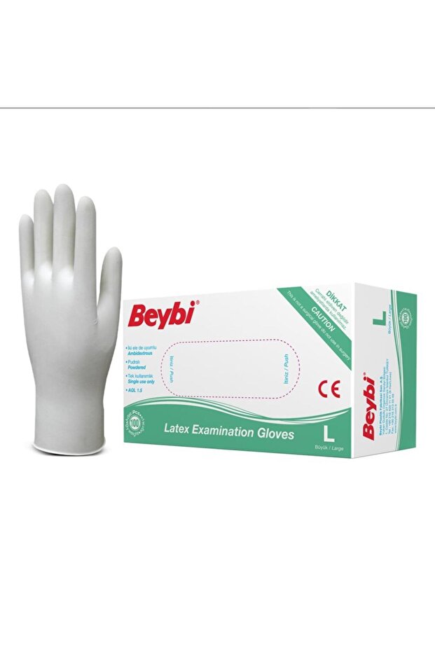 Beybi Latex Powdered White Examination Gloves 100 Pack Large - 1
