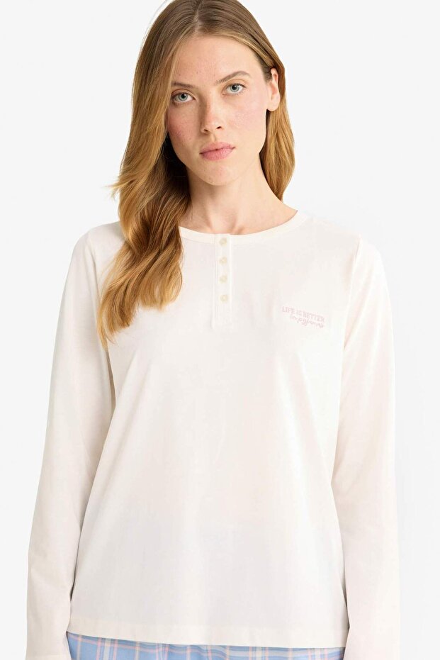 Pijama Takımı Regular Fit Uuzn Kollu Üst Kareli Uzun Alt-Fall in Love G0225AX25AU - 4