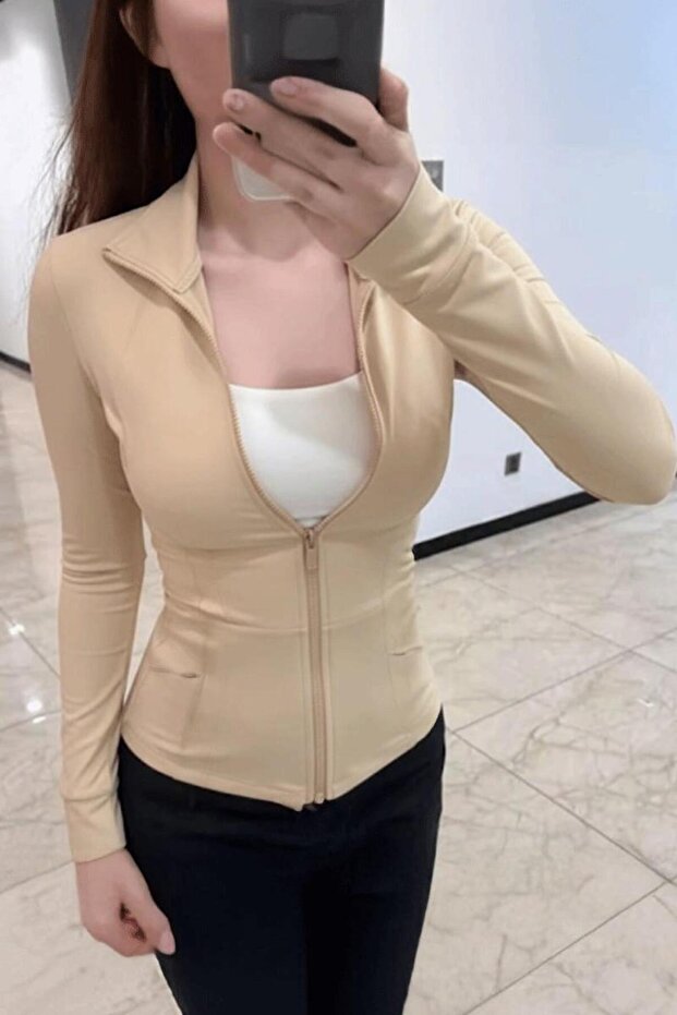 Street Style Pocketed Finger Hole Y2K Crop Zipper Bodysuit
