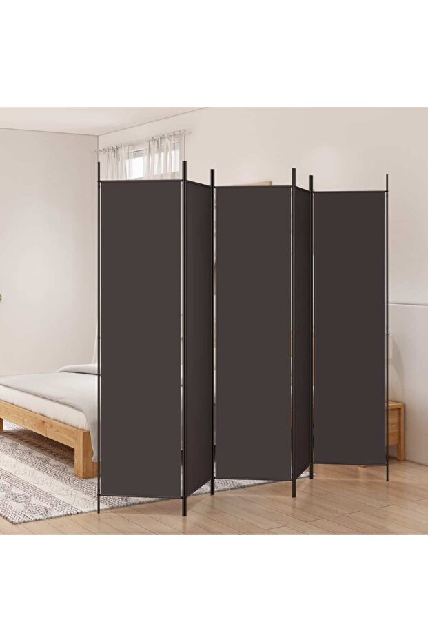 5-Panel Room Divider Brown 250x200 cm Fabric