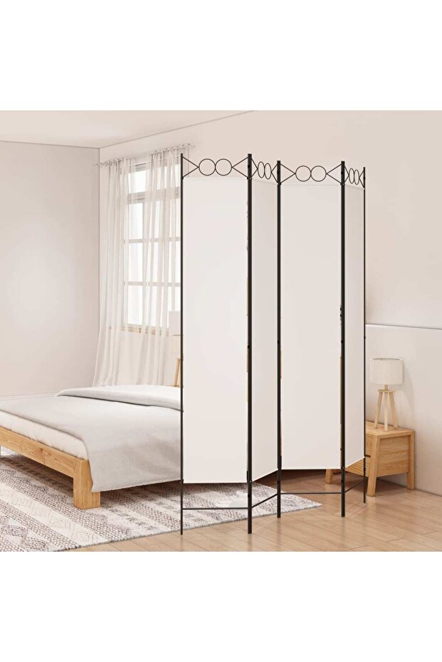 4-Panel Room Divider White 160x220 cm Fabric